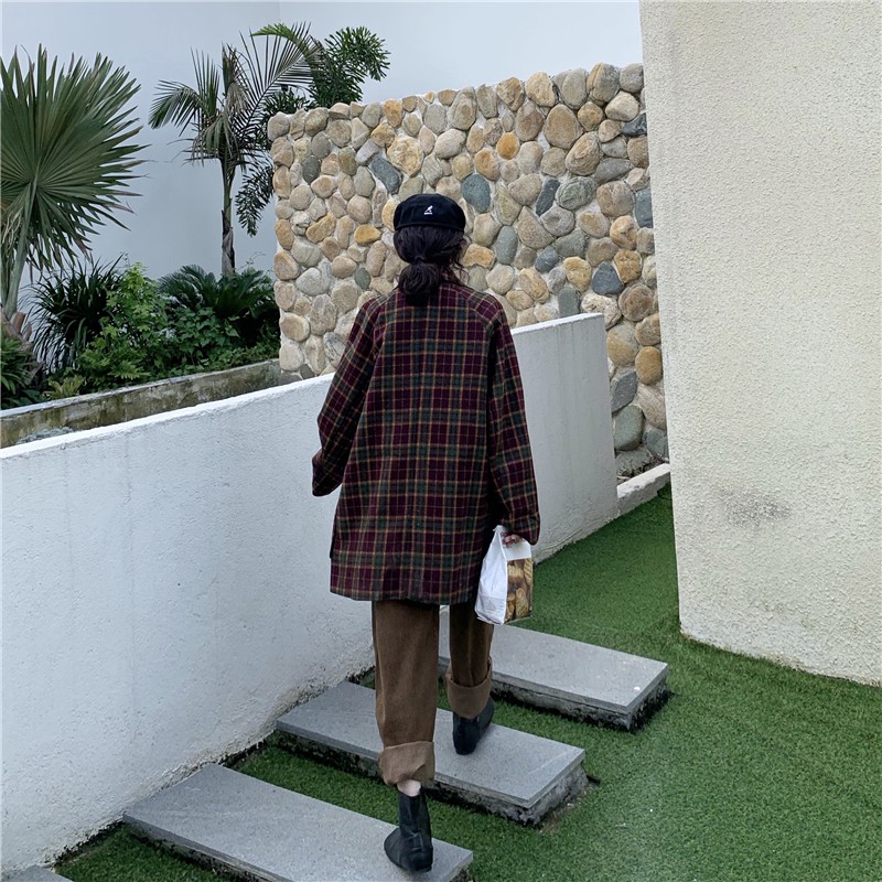 [ORDER]-Áo Blazer Đỏ mận sọc caro (C71) | BigBuy360 - bigbuy360.vn