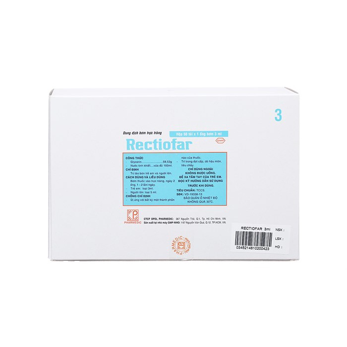 Rectiofar 3ml hộp 50 ống trị táo bón cho trẻ em