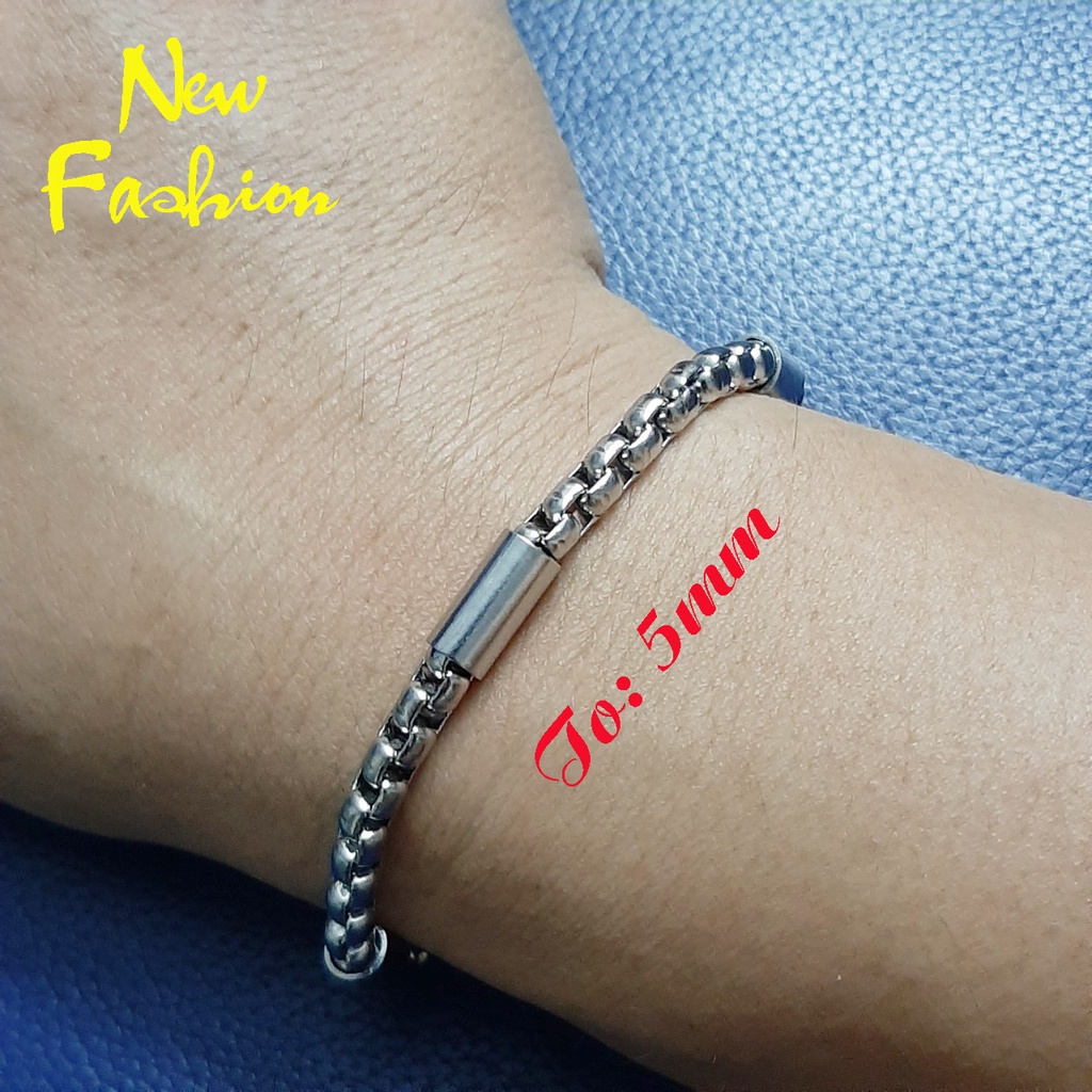 Lắc tay nam inox cao cấp trắng sáng, không đen, kiểu ống trúc 5mm bọc khen trơn - Thể hiện đẳng cấp phái mạnh