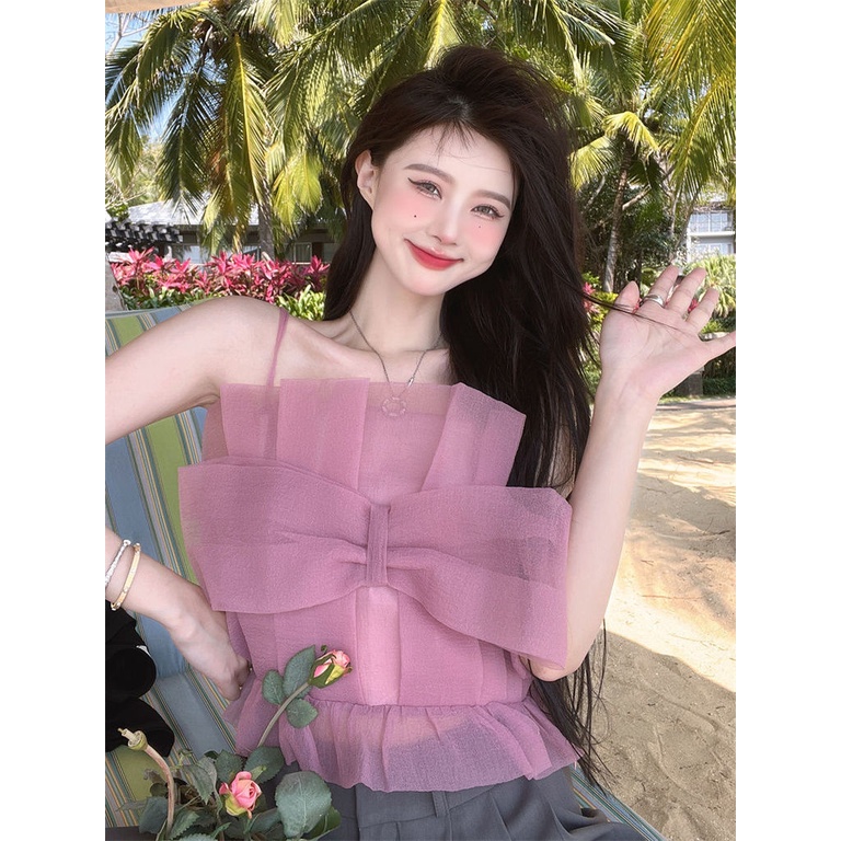 Áo Hai Dây Đính Nơ Quyến Rũ Hợp Thời Trang Cho Nữ