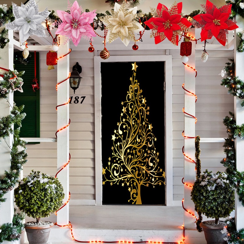 Set 5 Bông Hoa Nhân Tạo 15cm Kèm Kẹp Gắn Trang Trí Cây Thông Giáng Sinh