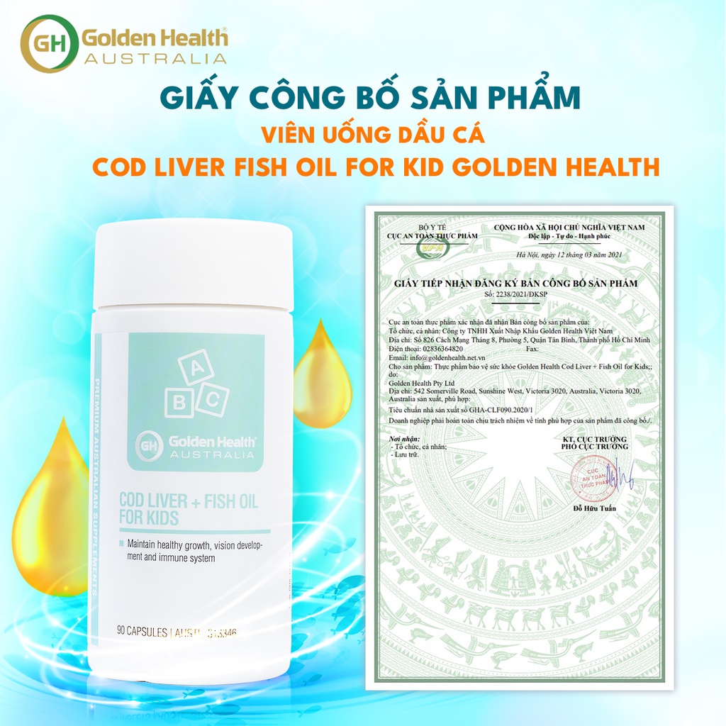 [GOLDEN HEALTH] Viên uống dầu cá Cod Liver Fish Oil For Kids - Bổ sung DHA cho trẻ từ 7 tháng tuổi trở lên (90 viên)