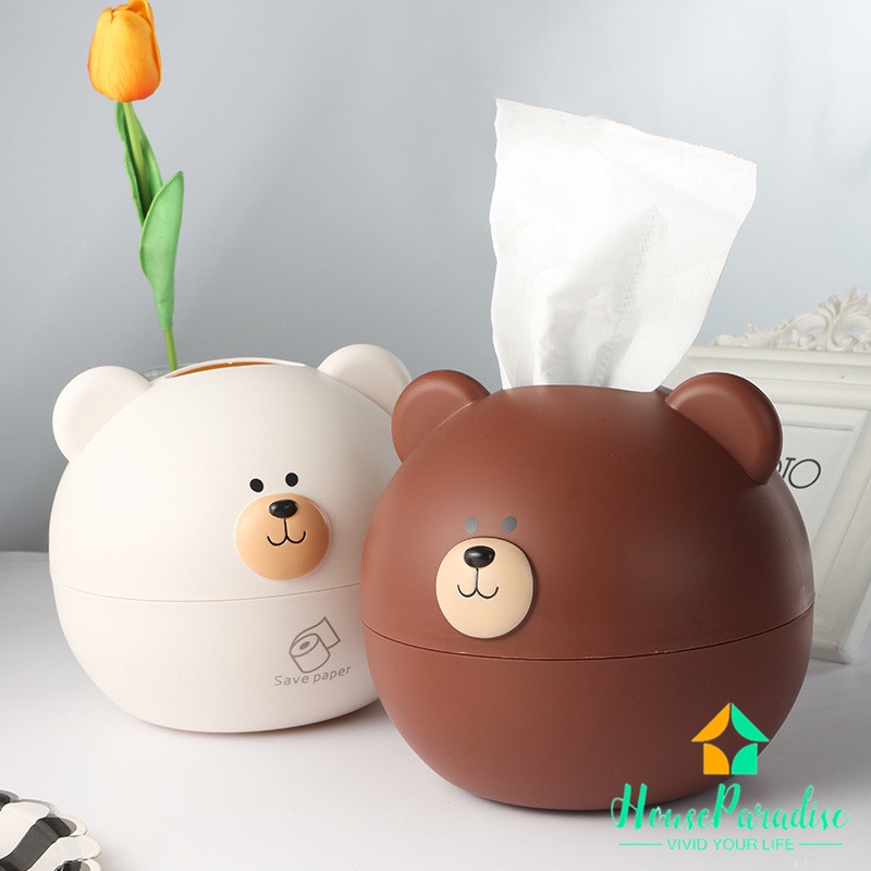 Hộp Đựng Khăn Giấy Hình Tròn In Hình Gấu Hoạt Hình Dễ Thương Phong Cách Bắc Âu be2023