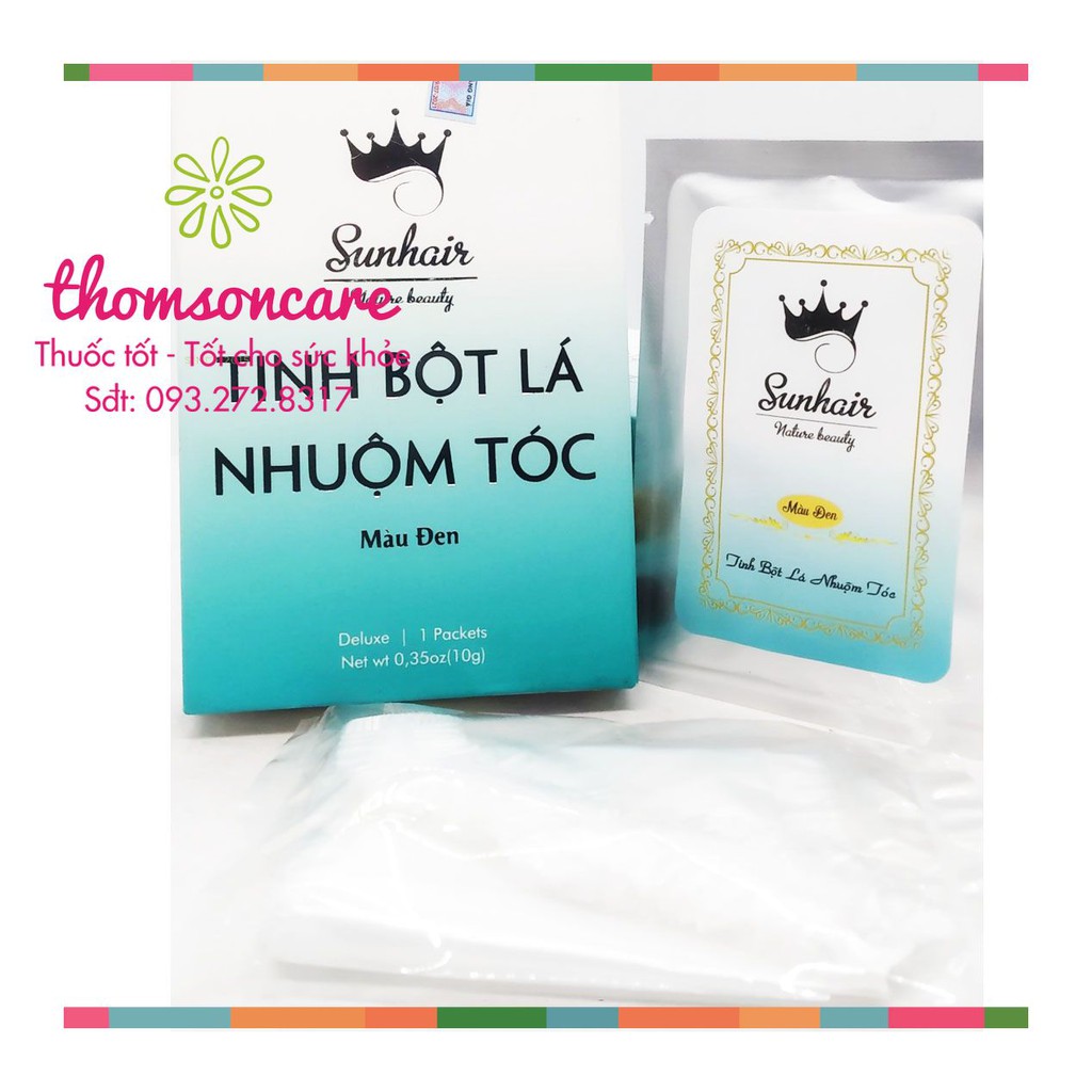 Tinh bột lá nhuộm tóc Sunhair - Triết xuất thảo dược - Hai màu đen, nâu