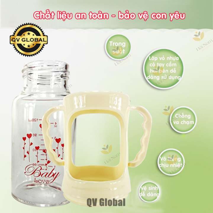 Bình sữa thủy tinh 120ml Baby Love bọc nhựa chống vỡ