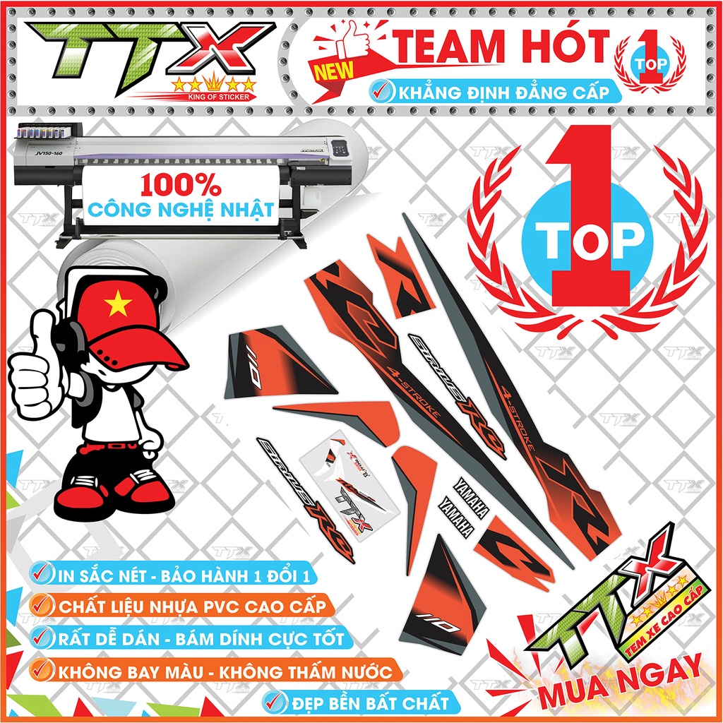 Tem rời sirius rc 110 , Team chế sirius dán xe màu cam nền đen đẹp hết ý , Shop TTX Tem xe sirius mã