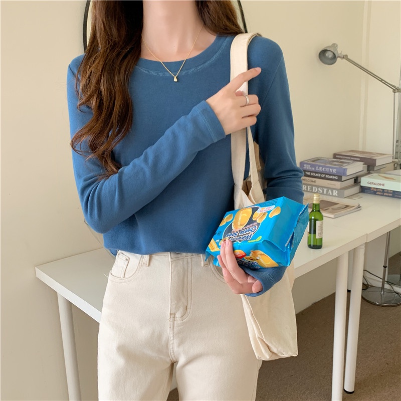 Áo thun NZN tay dài cổ tròn màu trơn thời trang Hàn Quốc cho nữ