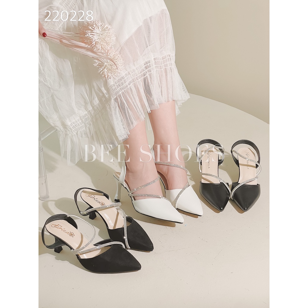 BEESHOES - SANDAL NỮ MŨI NHỌN - SANDAL NỮ MŨI NHỌN GÓT NHỌN CAO 7 PHÂN SẴN MÀU ĐEN - ĐEN NỈ - TRẮNG 220228