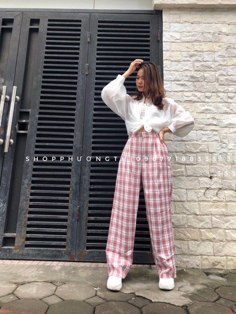 Quần kẻ hồng ulzzang ( hình shop tự chụp/ sẵn)