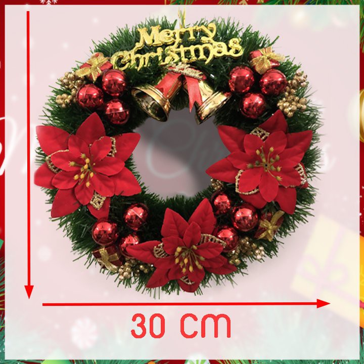 Vòng nguyệt quế khung sắt, vòng trang trí Noel đường kính 25-35-45cm.