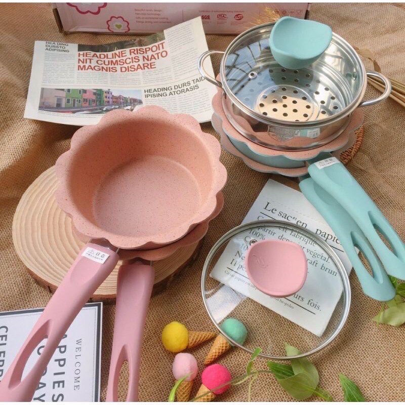 FamiShop Bộ nồi chảo đá hình hoa cao cấp kích thước 16cm