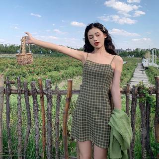Váy hai dây họa tiết sọc caro thời trang trẻ trung cho nữ