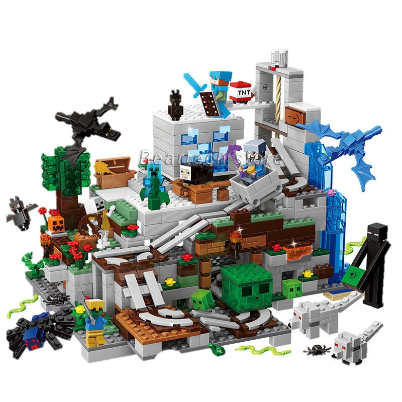 Minecraft The Mountain Cave Fit Lego 21137 Building Block with Action Figures My World Bricks Set Gifts Toys