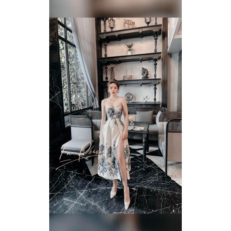 Đầm váy hotgirl dự tiệc cúp ngực xẻ tà form xòe in họa tiết