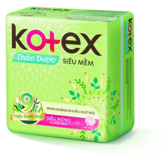 Lốc 8 gói Băng vệ sinh Kotex Thảo dược siêu mềm siêu mỏng cánh 8 miếng