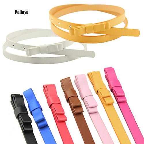 Dây thắt lưng da Pu phối nơ màu kẹo dễ thương thời trang cho nữ