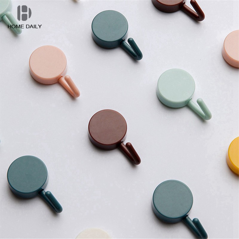 Bộ 10 móc treo đồ gắn tường không để lại dấu vết không cần đục lỗ thiết kế màu trơn kích thước nhỏ