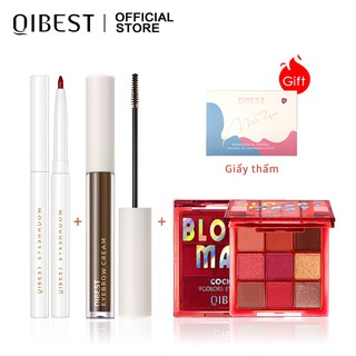 Bộ Mỹ Phẩm Trang Điểm Mắt QIBEST Gồm Phấn Mắt + Bút Kẻ Lông Mày + Gel Chải Lông Mày + Giấy Thấm Dầu