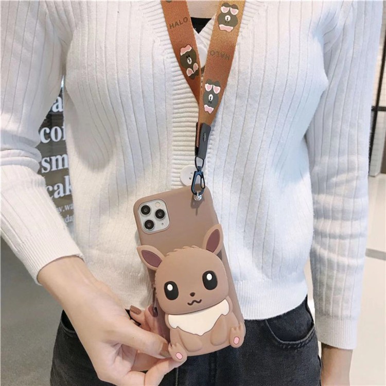 Vivo Y20 Y20s Y12s V15 X27 Pro Y67 Y66 V5S V5 X20 Plus X21 X9 X9S Cartoon Pokemon Eevee Zipper Wallet Lanyard Phone Case