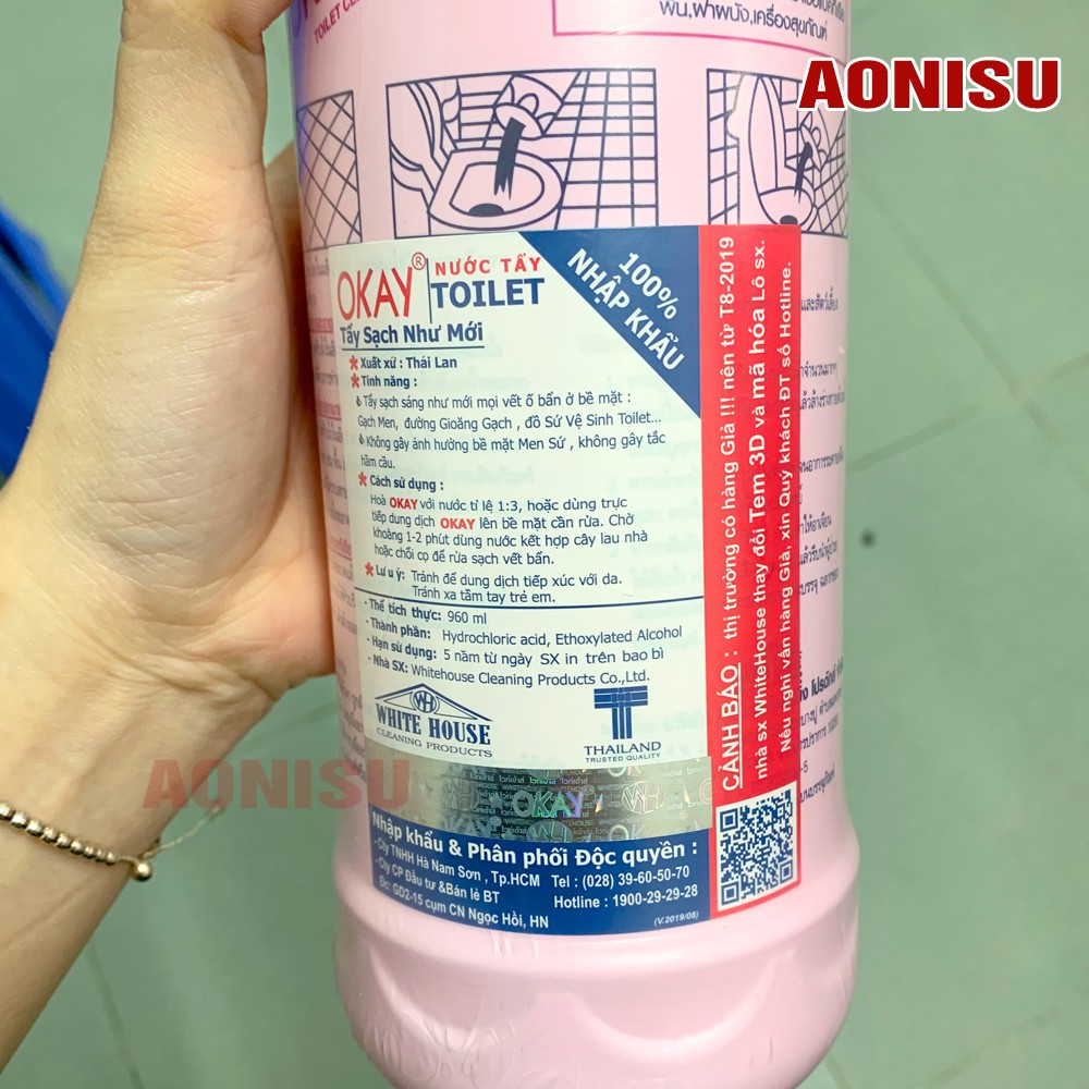 Nước Tẩy Toilet OKAY PINK Thái Lan ( 960ML ) - Nước Tẩy Trắng Gạch Men, Tẩy Sạch Như Mới