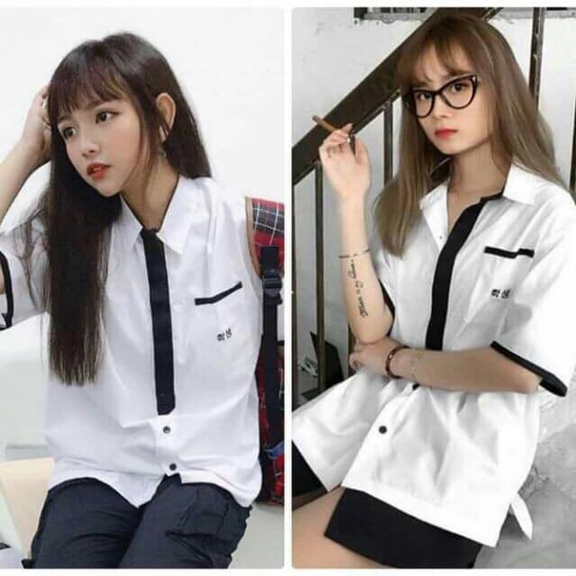 ÁO SƠ MI HÀN QUỐC VIỀN ĐEN CUCWH CHẤT- HÀNG CAO CẤP MỚI VỀ