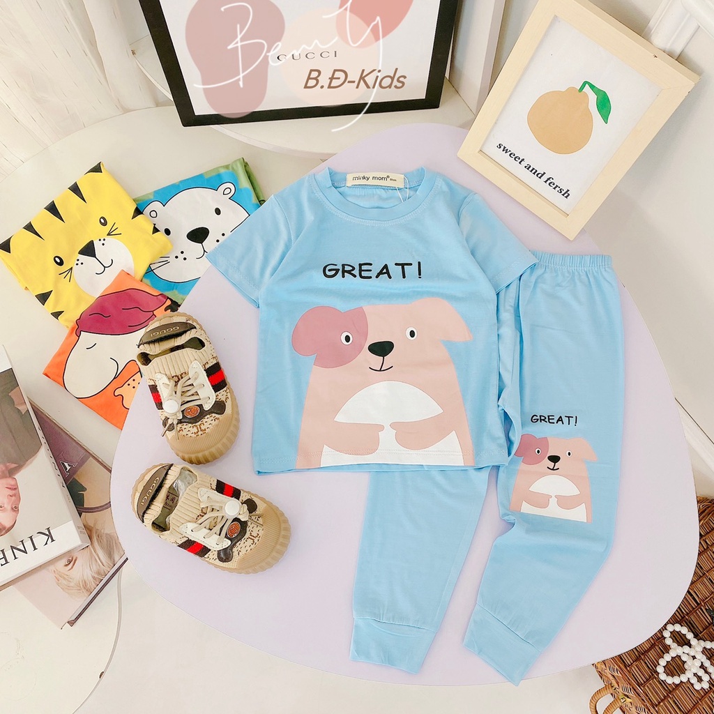 {Bé 7-17kg} Bộ Tay Ngắn Quần Dài in toàn thân THUN LẠNH Cho Bé trai bé gái - Hàng loại 1