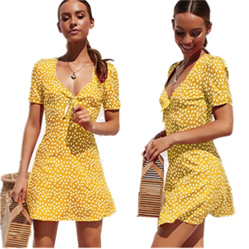 Đầm tay ngắn dáng A cổ chữ V họa tiết hoa phong cách Vintage cho nữ | BigBuy360 - bigbuy360.vn