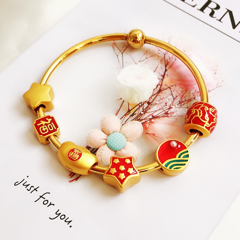 Vòng Tay Chuỗi Hạt Bằng Đồng Mạ Vàng Phong Cách Trung Hoa Cổ Điển diy