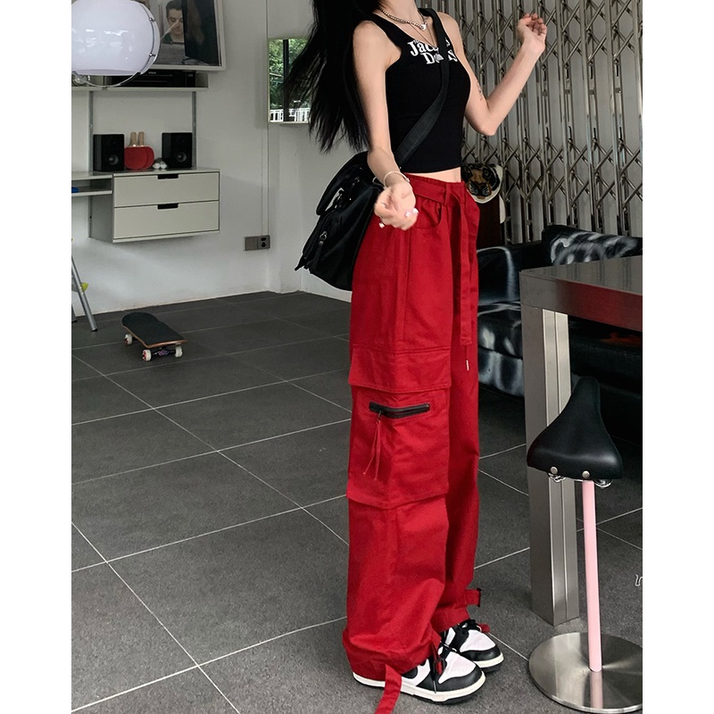 Quần Dài Lưng Cao Dáng Rộng Nhiều Túi Thời Trang Mùa Hè Cho Nữ