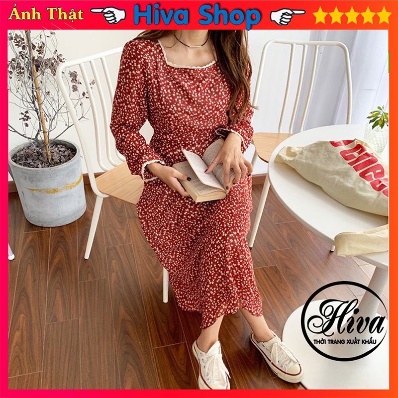 Váy trắng đỏ hoa nhí babydoll cổ vuông ren ulzzang dài tay vintage , Đầm nữ hoa trắng thiết kế dáng dài | BigBuy360 - bigbuy360.vn