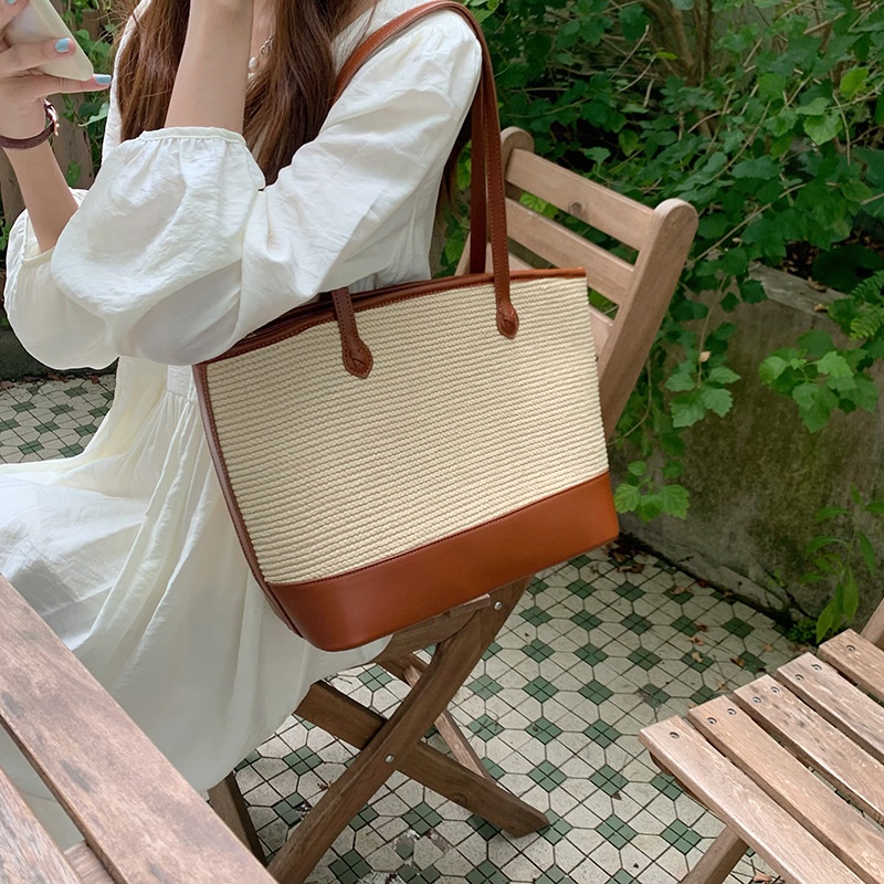 Túi rơm đeo vai IELGY sức chứa lớn phong cách cổ điển chất lượng cao cho nữ