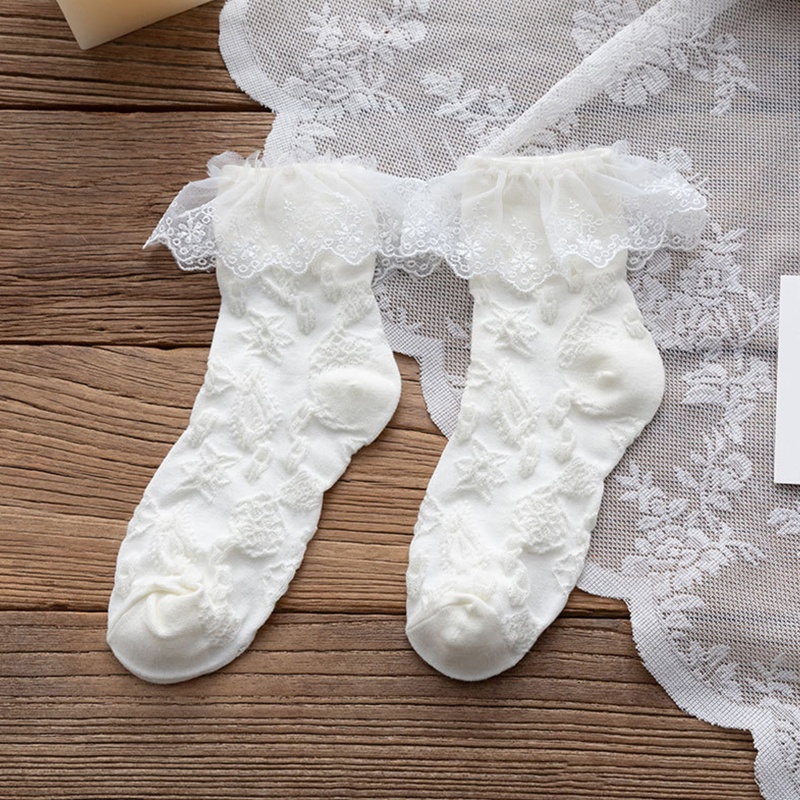 Xixi Vớ Cotton Ngắn Phối Bèo Họa Tiết Hoa Phong Cách Preppy Nhật Bản Cho Nữ