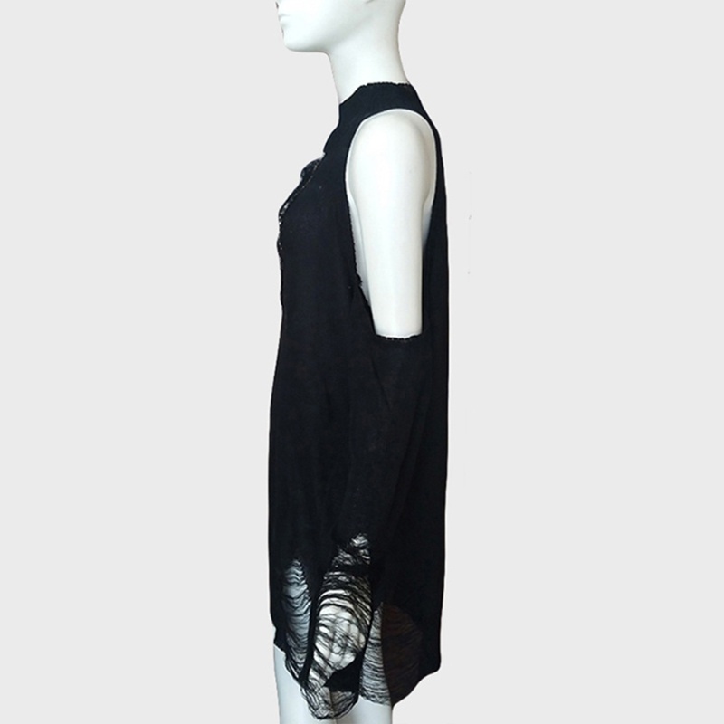 Áo dệt kim dáng rộng tay dài thiết kế lỗ rỗng phong cách punk thời trang quyến rũ cho nữ