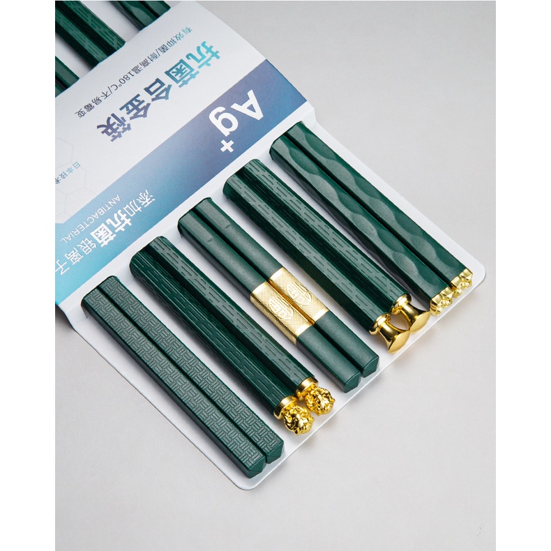 Bộ 5 Đôi Đũa ăn cao cấp, đầu sư tử kháng khuẩn đũa hợp kim chống nước,bộ đồ ăn