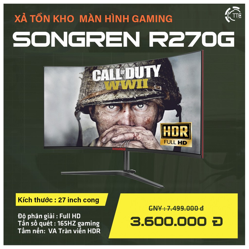 Màn hình Gaming 27Inch cong - Full Viền 165Hz - Mới SONGREN - BH 2 năm