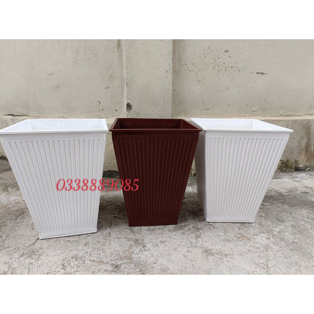 (35x27cm) Chậu nhựa trồng cây kiểu vuông cao gân sọc ,ảnh thật, hàng đẹp như hình