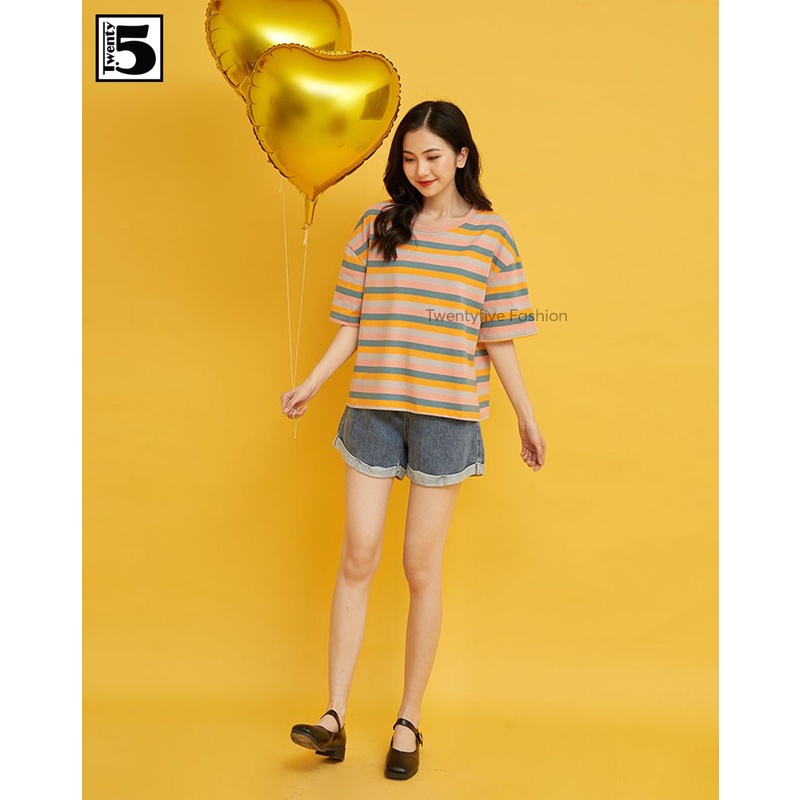 Quần short jeans nữ lật gấu cạp cao Twentyfive 3190