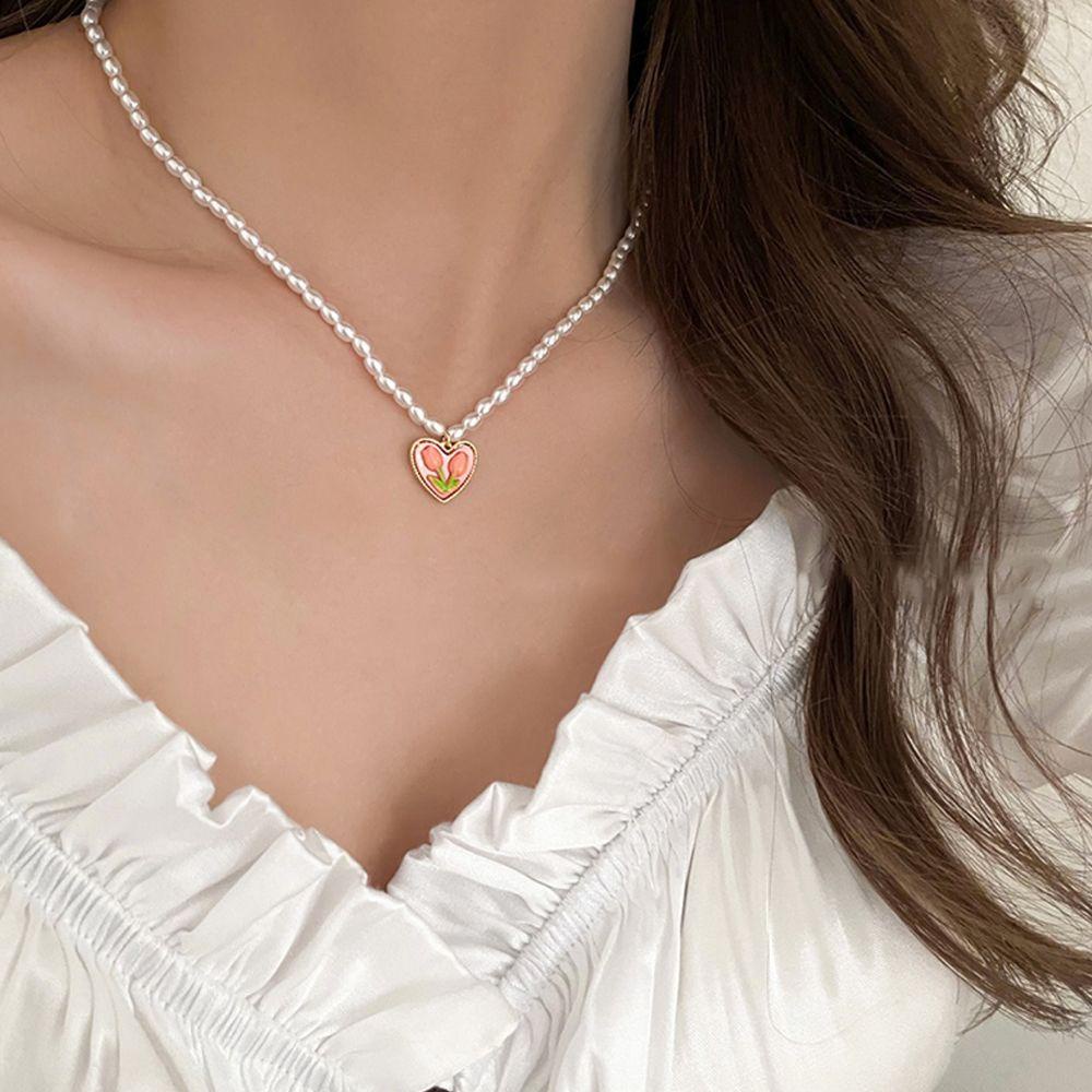 Vòng cổ Mặt Trái Tim / Hoa Tulip Bằng Đồng Thời Trang Cho Nữ