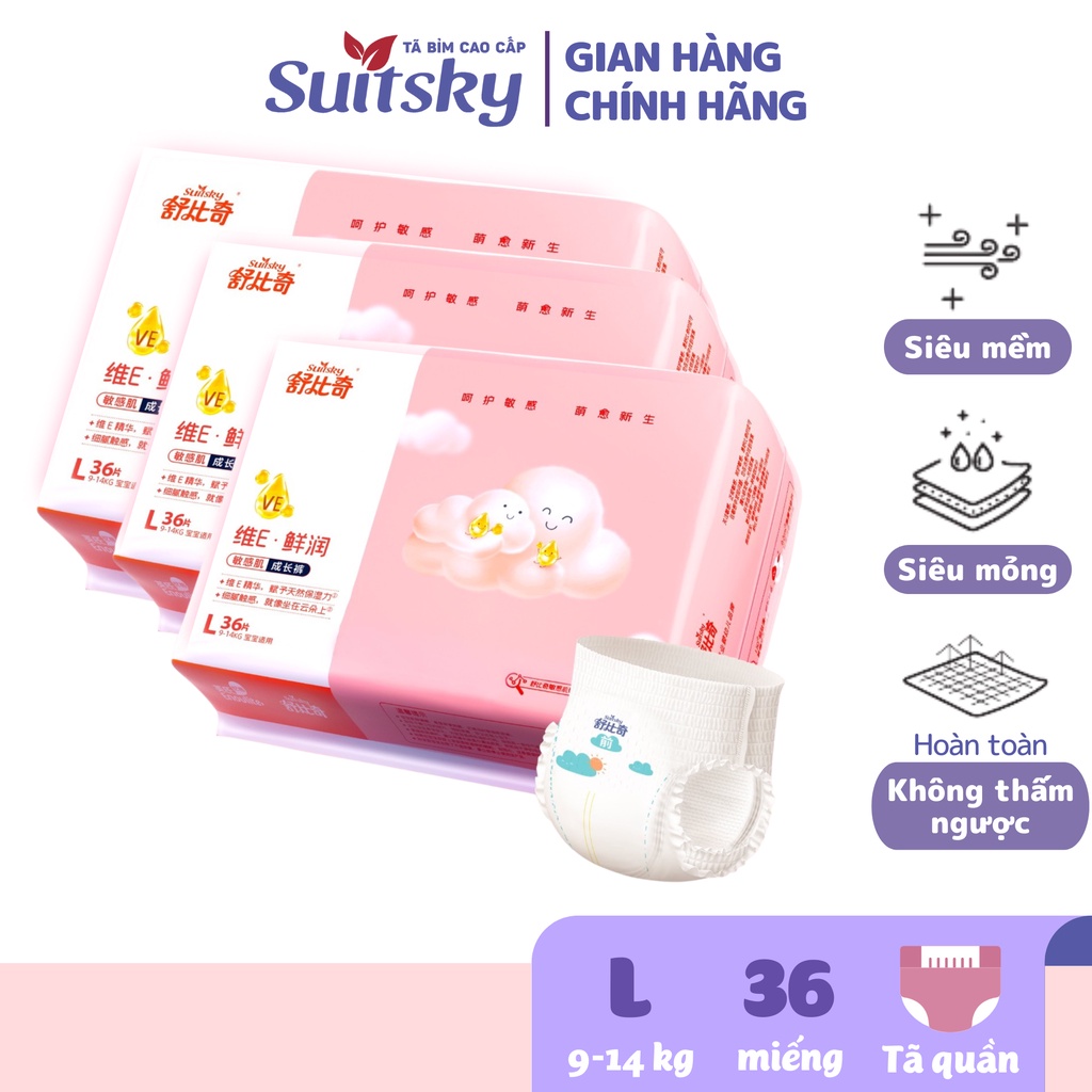 Combo 3 Tã/ Bỉm Quần Suitsky Vitamin E nội địa Trung cho bé từ 9-14kg - Size L36