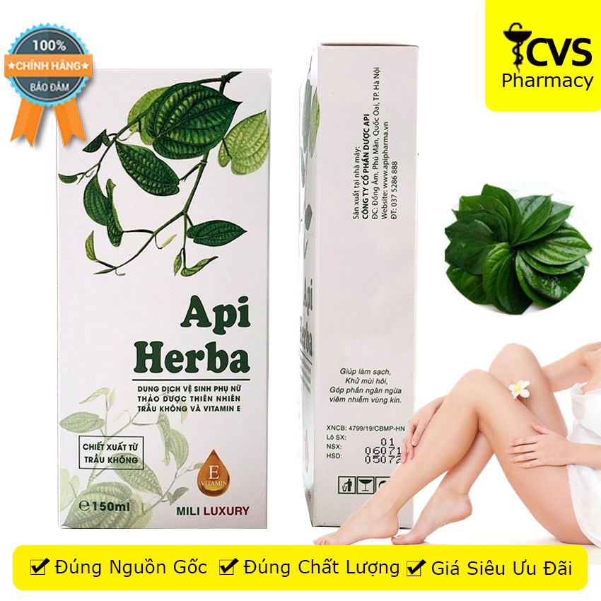 Dung Dịch Vệ Sinh Phụ Nữ API HERBA - Chiết Xuất Trầu Không Chai 150ml - cvspharmacy