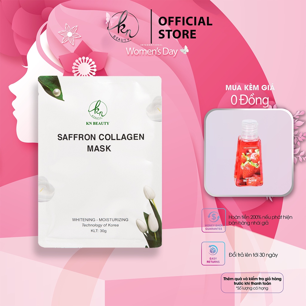 Mặt nạ nhụy hoa nghệ tây KN Beauty Saffron Collagen Mask 30g tặng ngay gel rửa tay Lamcosme