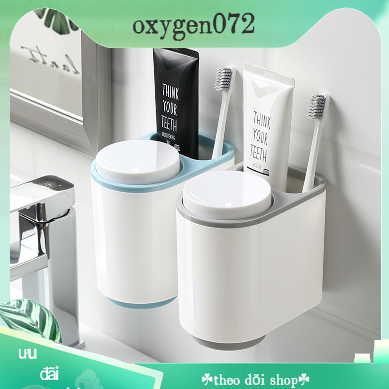 Oxygen072 Giá đỡ bàn chải đánh răng/ cốc súc miệng gắn tường không cần khoan tiện dụng cho phòng tắm - có từ tính cho Bàn chải đánh răng hấp phụ