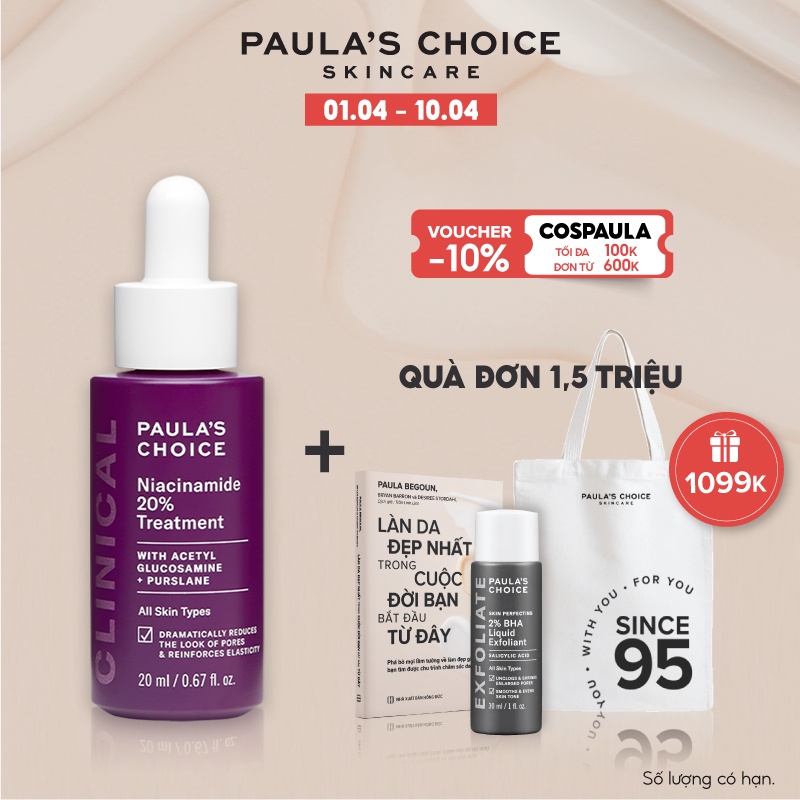 Tinh chất se khít lỗ chân lông tối ưu Paulas Choice Niacinamide 20% Treatment 20ml 8030