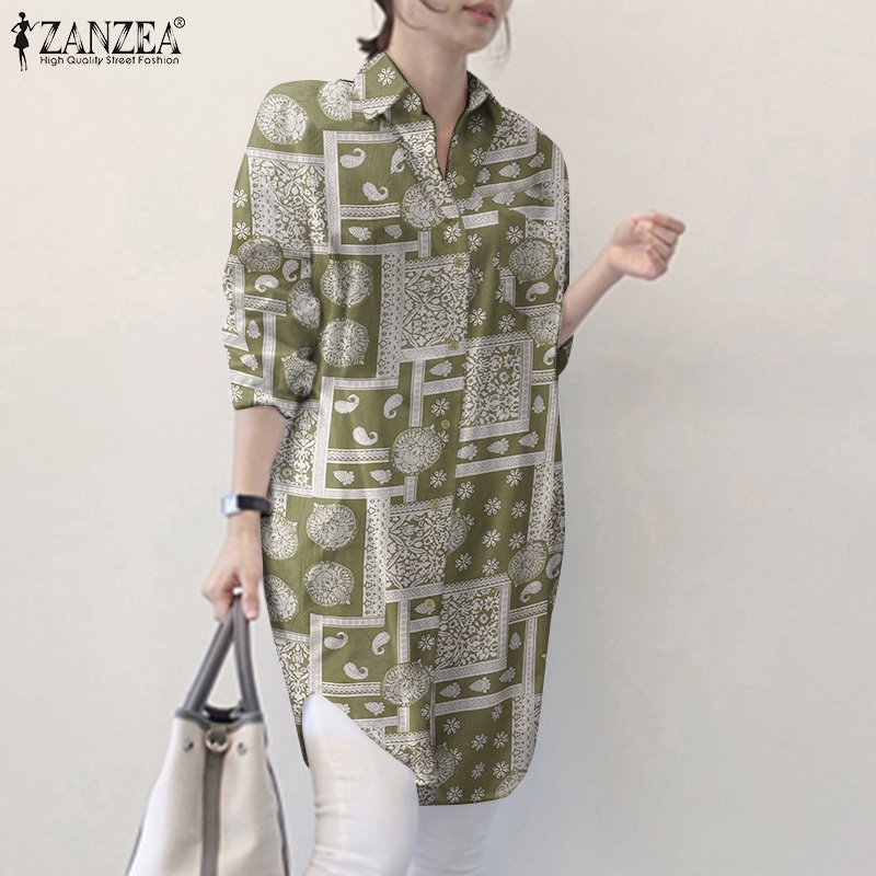 Áo sơ mi Zanzea tay dài phối xẻ tà phong cách cổ điển