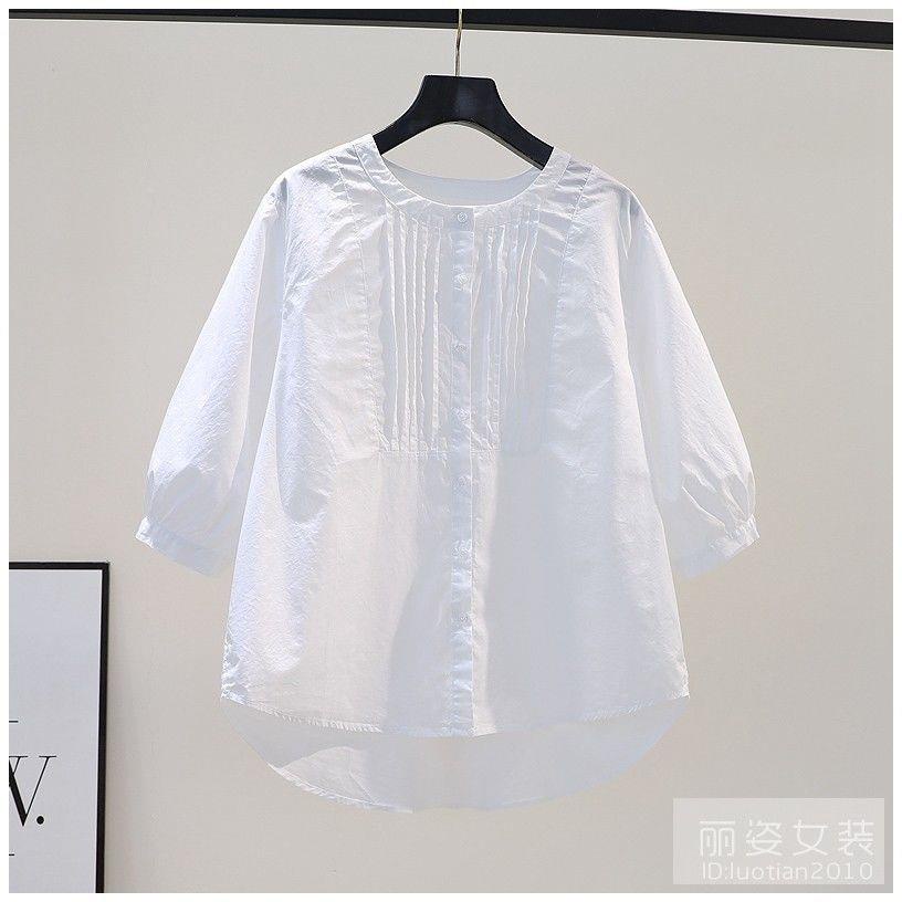 Áo Sơ Mi chiffon Cổ Tròn Xếp Ly Ba Phần Tư Màu Trắng Thời Trang Mùa Hè Hàng Mới Dành Cho Bạn Nữ s 2022