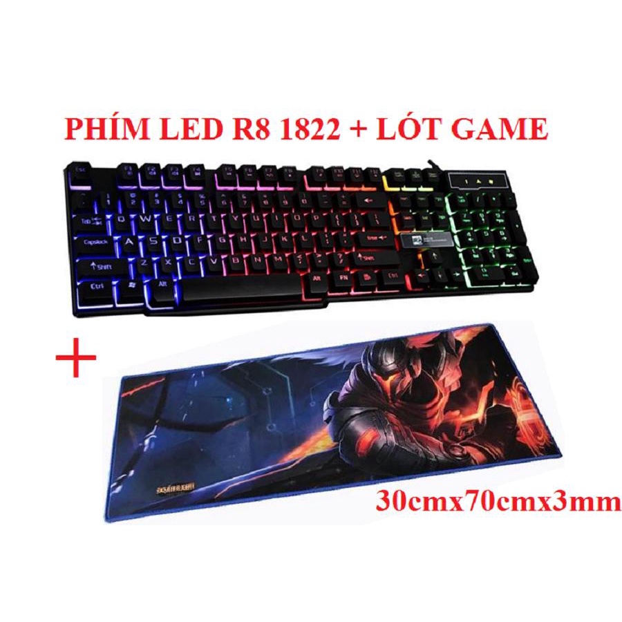 Bàn phím game giả cơ R8 1822 có đèn led 7 màu + Tặng Lót Chuột Game Lớn 30cmx70cmx2mm