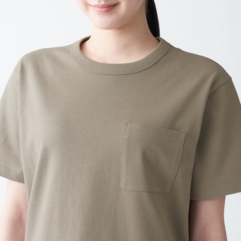 Muji Áo Thun Vải Jersey Sợi Dày Cổ Tròn