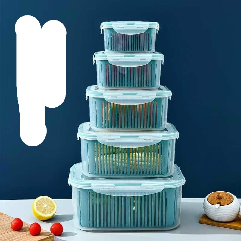 Set 5 hộp kèm rổ có nắp đậy hút chân không ️Bộ 5 hộp đựng thực phẩm tách nước tiện dụng