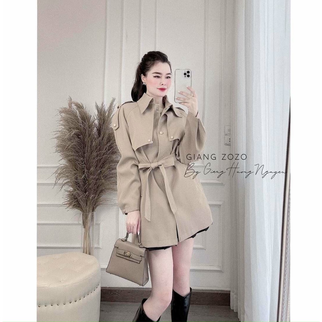 Áo khoác măng tô kaki 2 lớp kèm đai - Hàng đẹp