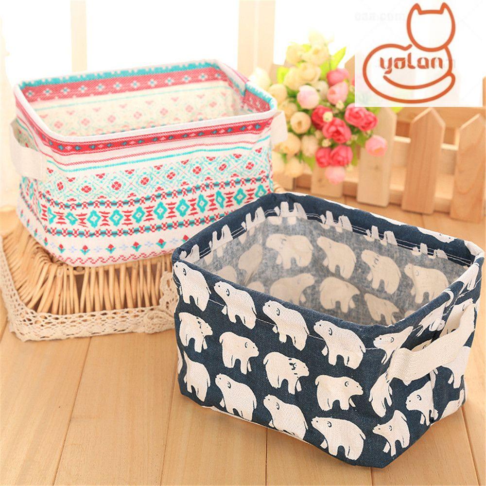 Giỏ đựng đồ dùng bằng vải lanh cotton có tay cầm đa năng họa tiết hoạt hình dễ thương xinh xắn